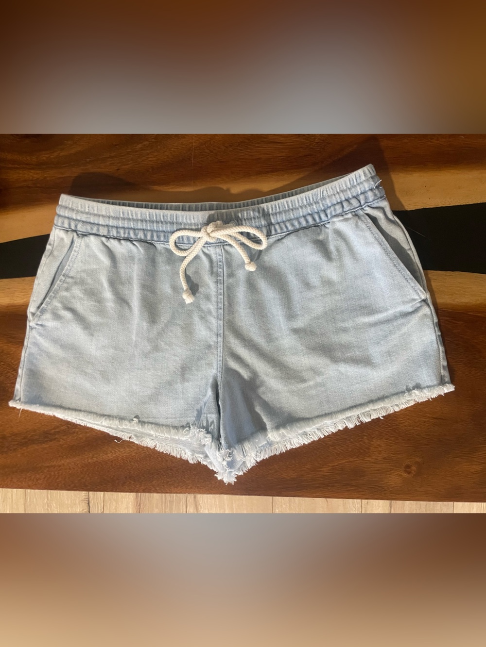 aerie Light Blue High-Waist Drawstring Denim Shorts